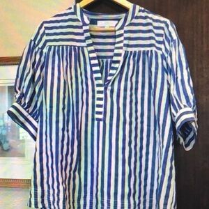 Sugarlips 100% Cotton Coastal Grandma Striped Blue and White Top